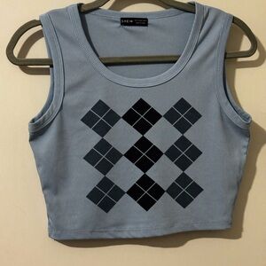 SHEIN Light Blue Argyle Ribbed Crop Tank size L